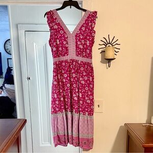 LOFT Pink Floral Midi Dress